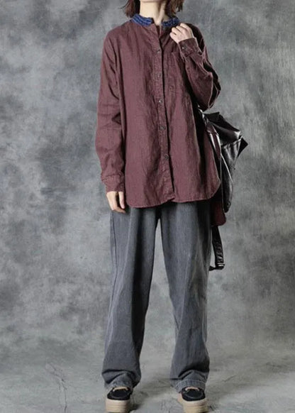 Mulberry O-neck Button Fall Top Long Sleeve