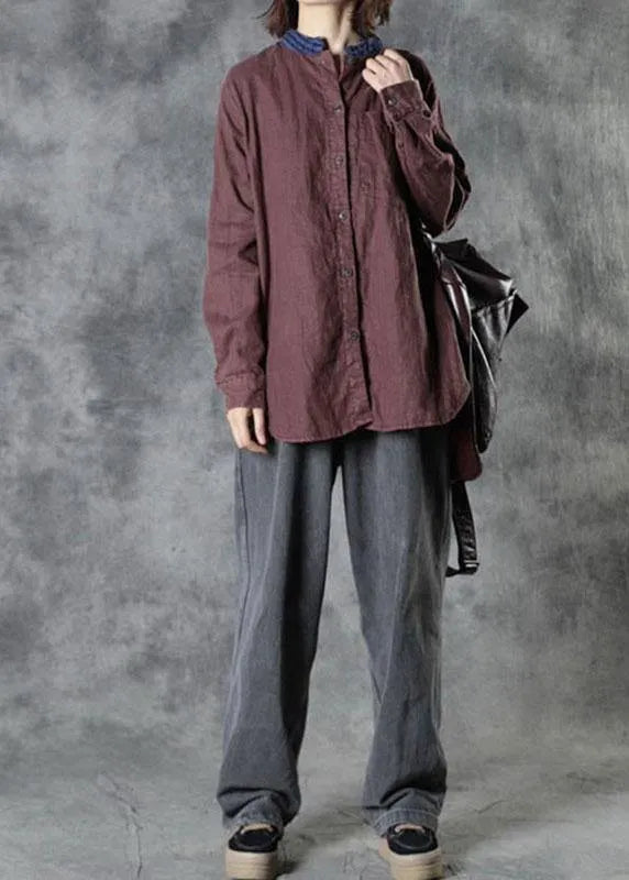 Mulberry O-neck Button Fall Top Long Sleeve