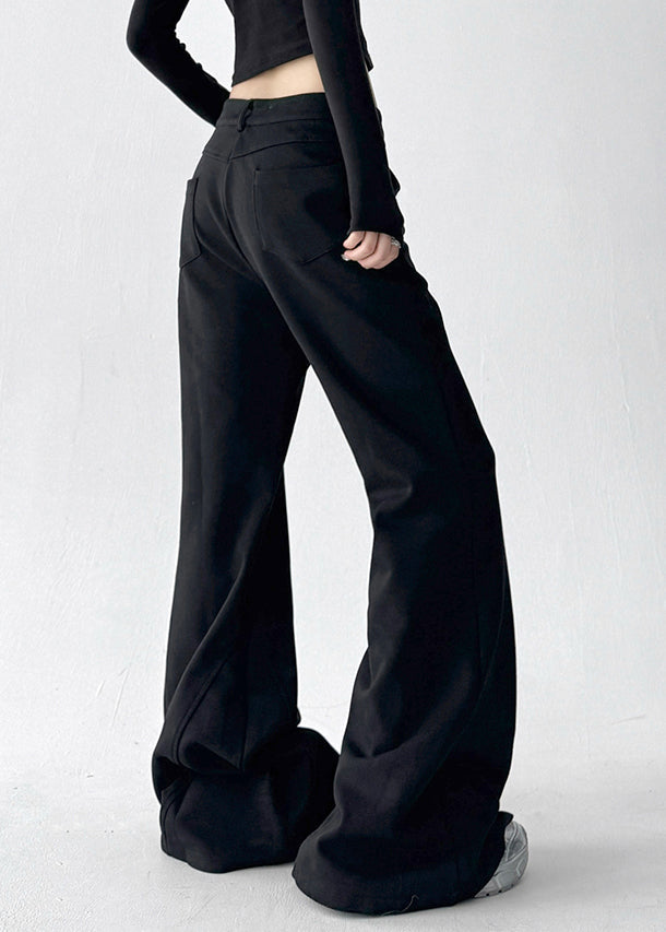 Grey Pockets Patchwork Cotton Flared Trousers Fall