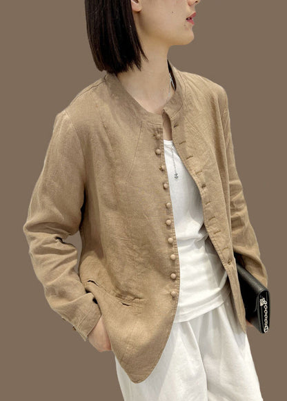 White O-neck Button Coats Long Sleeve