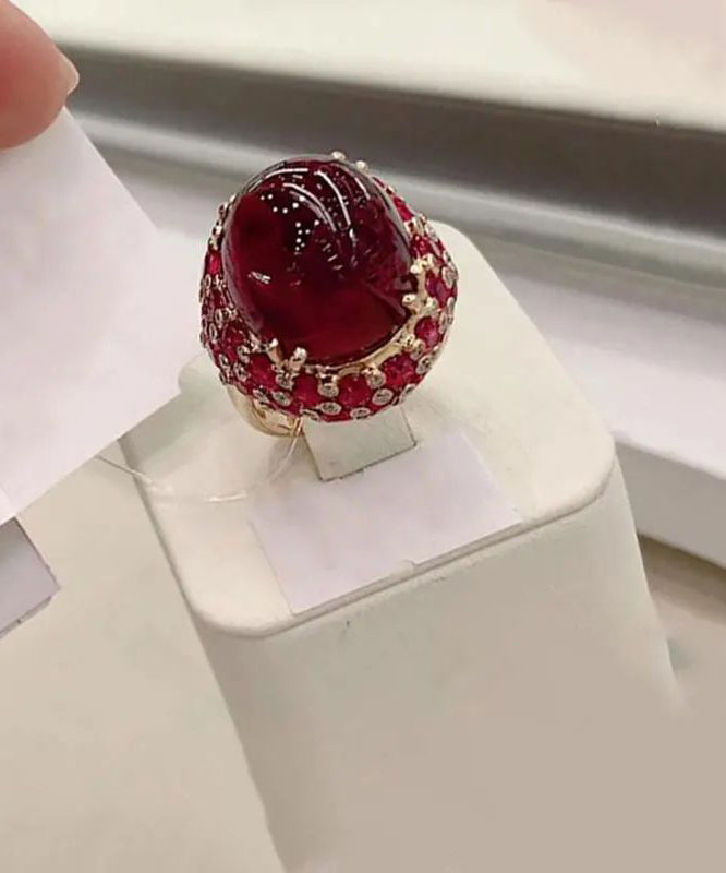 Purple Gold Plated 14k Rose Gold Inlaid Oval Ruby Rings