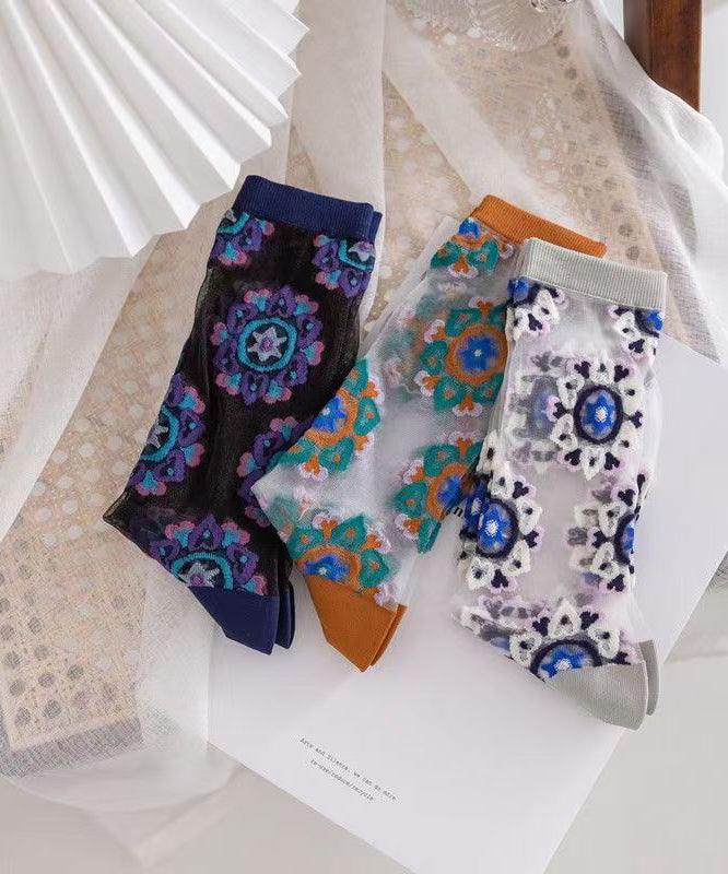 Jacquard Sheer Mesh Mid Calf Socks