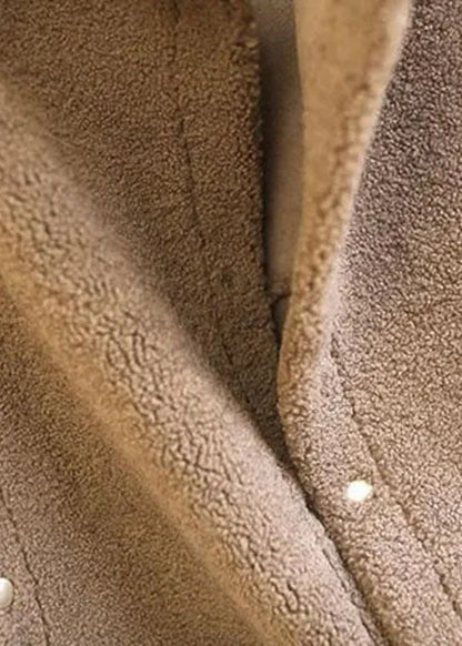 Unique Khaki Peter Pan Collar Faux Fur Vest Sleeveless