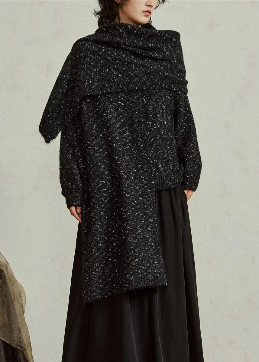 Diy Black Print Thick Woolen Scarf and Sweater Two-way Wear Fall