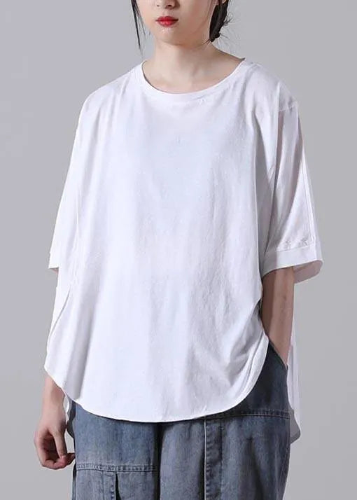 Fitted White Half Sleeve Cotton Summer Tops