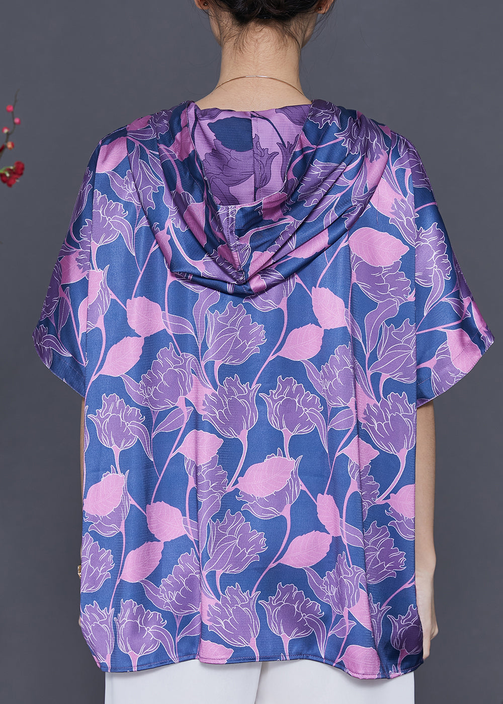 Blue Oversized Print Silk Sweatshirt Summer