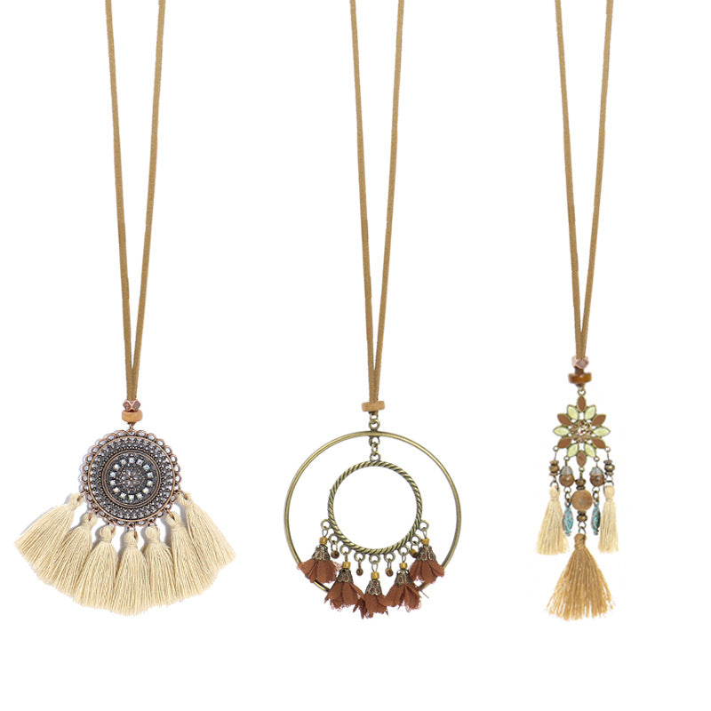 Style Tassel Flower Pendant Style Retro Necklace