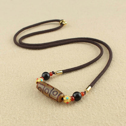 Buddha Stones Tibetan Nine-eye Dzi Bead Protection Blessings String Necklace Pendant