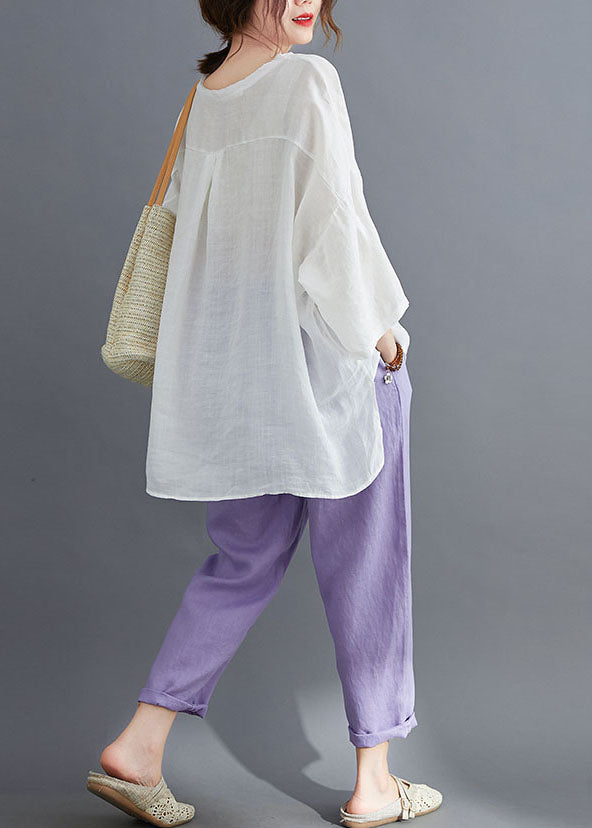Purple Asymmetrical Design Print Cotton Two Pieces Set Summer