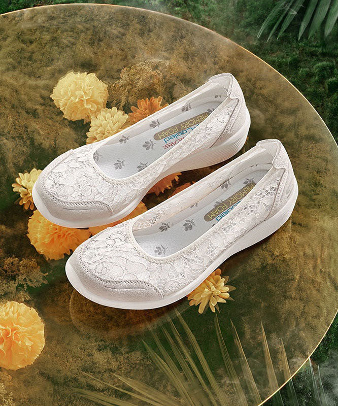 Lace Wedge Heels White Splicing Suede