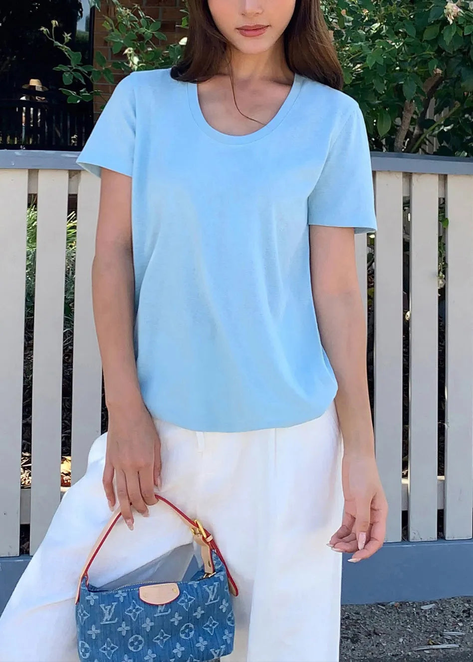 Simple Style White U Neck Cotton T Shirt Top Summer