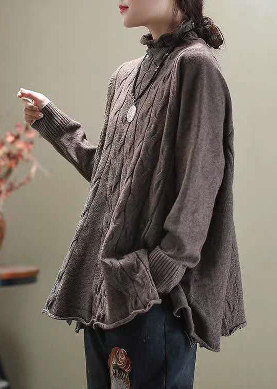 Khaki Turtleneck Side Open Fall Knit Sweater
