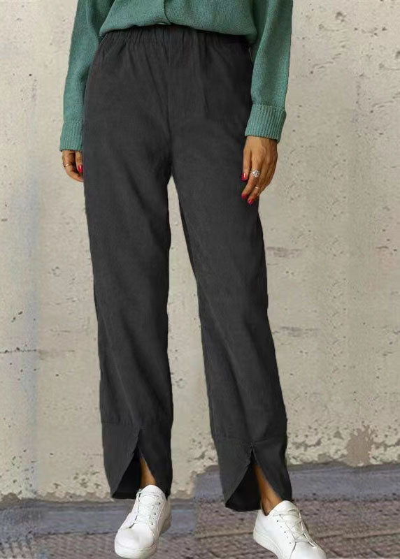 Wide Legged Elastic Waist Pure Color Pockets Pants