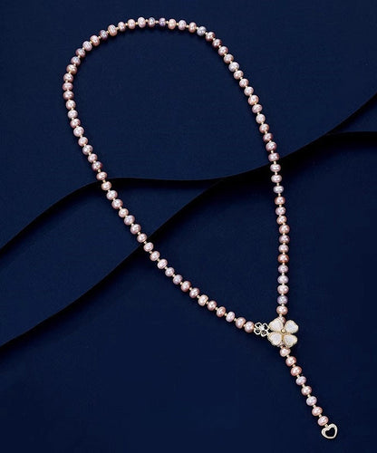 Champagne Alloy Pearl Zircon Lariat Necklace