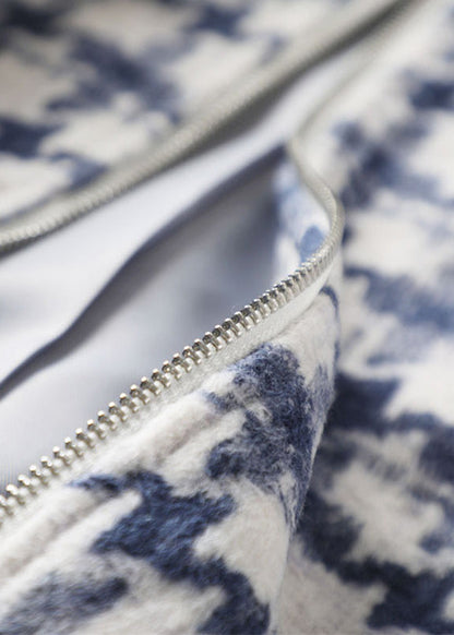 Unique Blue Zip Up Plaid Woolen Jackets Spring