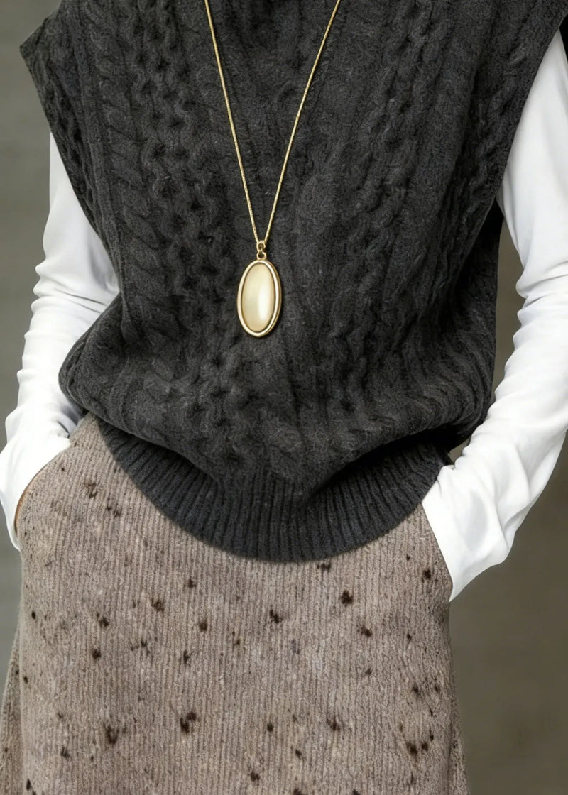 Classy Grey Turtleneck Cable Knit Vest Sleeveless