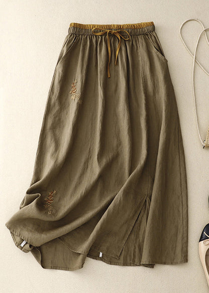 Linen Embroidered Elastic Waist Linen Skirts Summer
