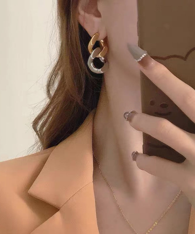 Colorblock Metal Overgild Patchwork Hoop Earrings