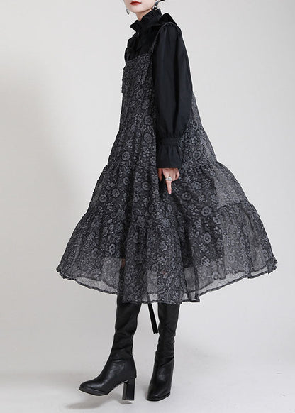 Black Print Patchwork Circle Fall Dress