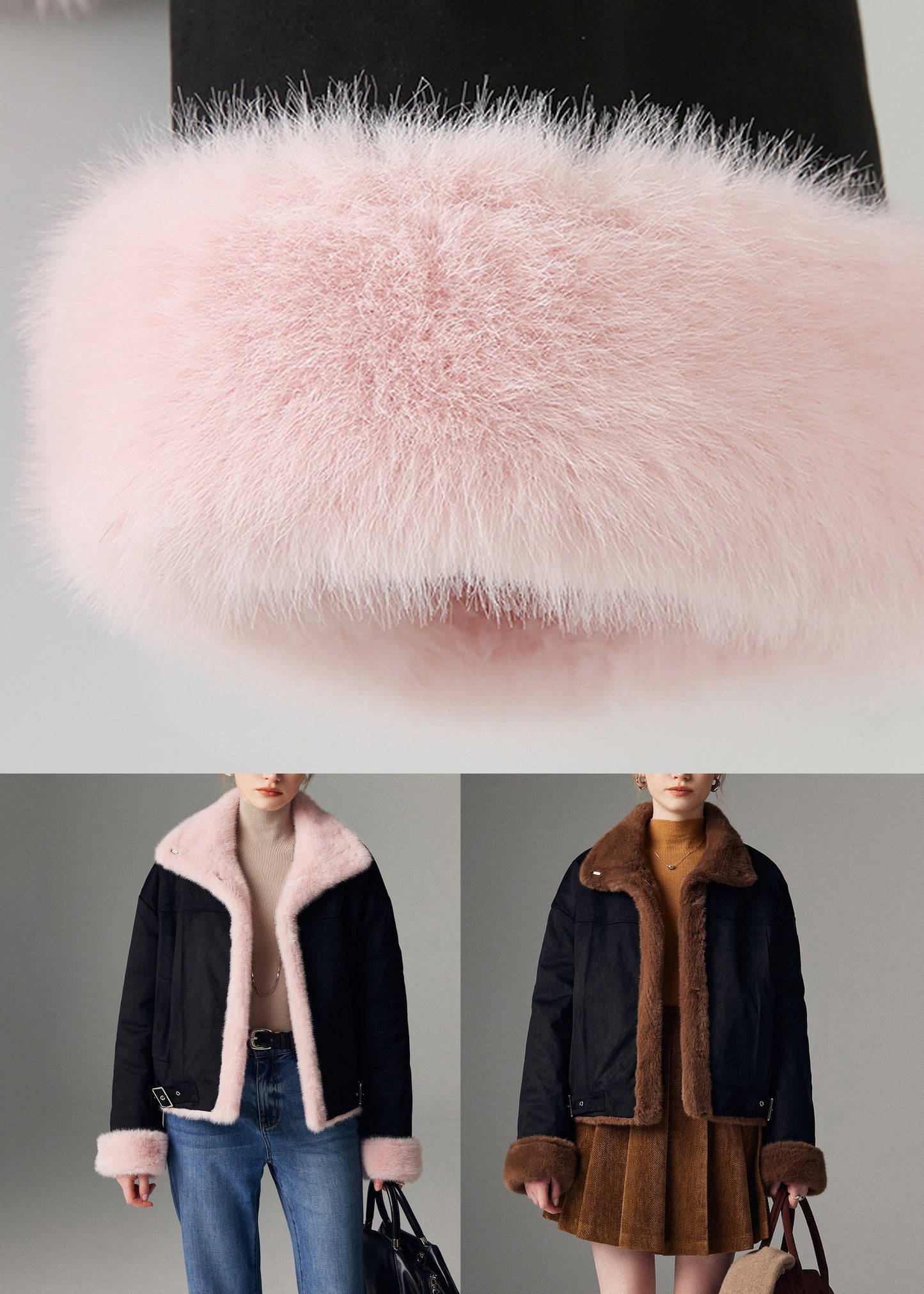 Brown Wear on Both Sides Pockets Faux Suede Coats Stand Collar