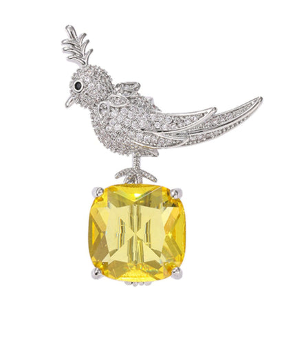 Yellow Copper Zircon Inlaid Gem Stone Little Bird Brooches