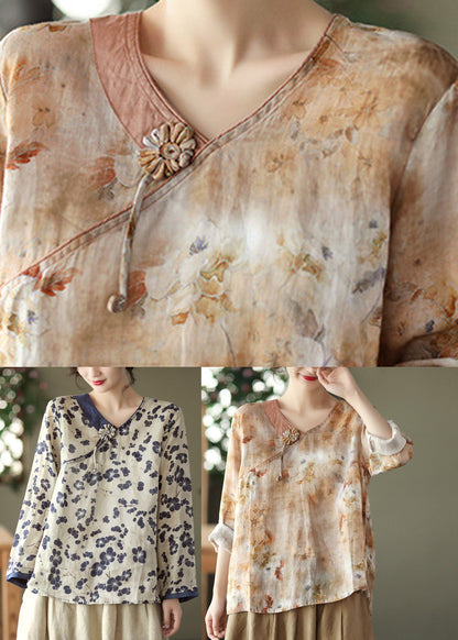 Fine Khaki Linen Blouse Tops Summer