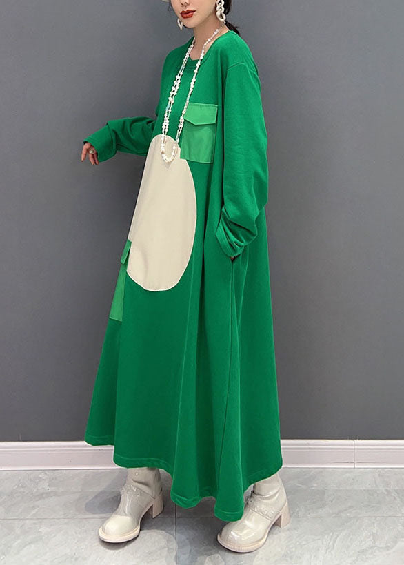 Art Green O Neck Cotton Baggy Dresses Dress Spring