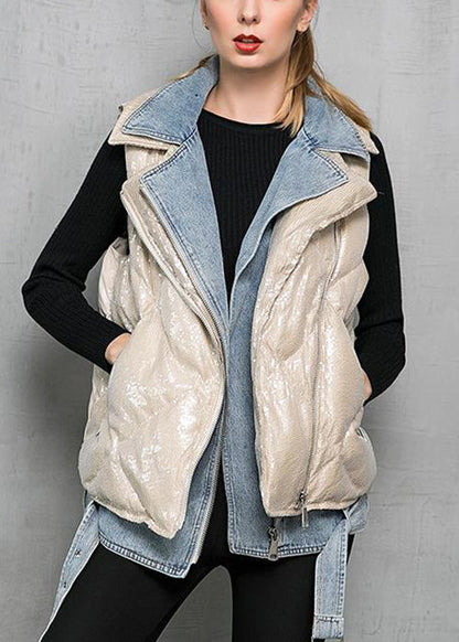 French Khaki Zip Up Pockets Duck Down Waistcoat Sleeveless