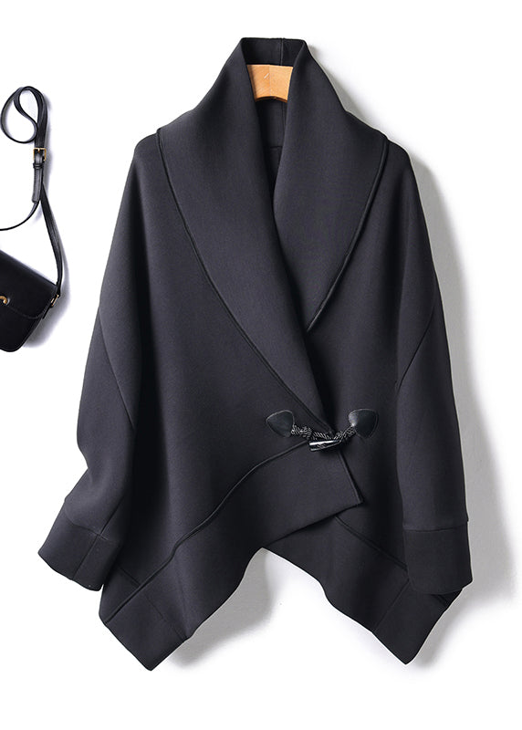 Organic Black Peter Pan Collar Button Cotton Coats Batwing Sleeve Fall