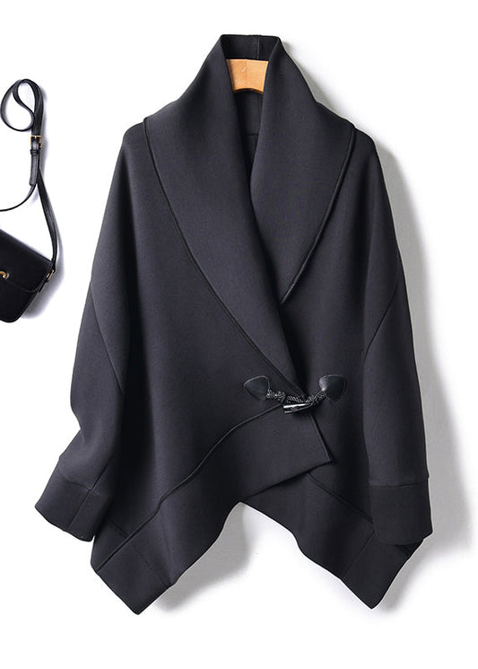 Organic Black Peter Pan Collar Button Cotton Coats Batwing Sleeve Fall