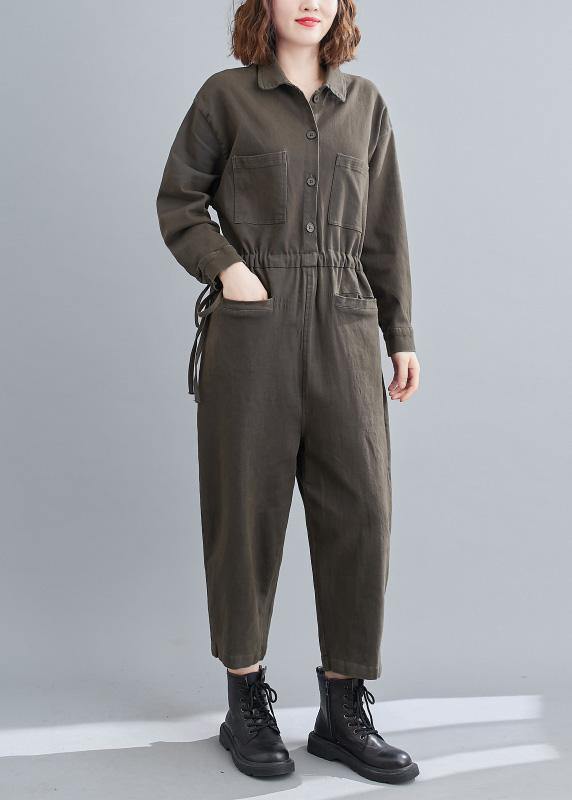 Gray Green Pant Unique Spring Lapel Patchwork Jumpsuit Pants