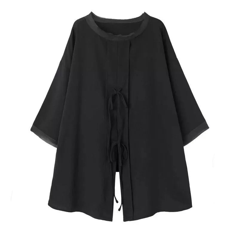 Classy Black Blouses for O Neck Asymmetric Art Spring Shirt