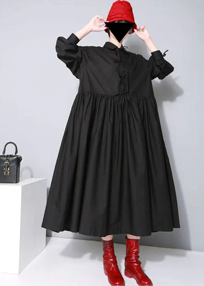 Black Cinched Bow Peter Pan Collar Shirt Dresses Spring
