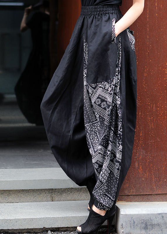 Black Patchwork Print Pants Spring