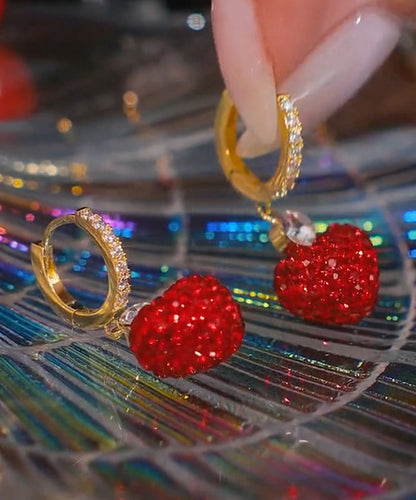 Red Alloy Inlaid Gem Stone Zircon Love Drop Earrings