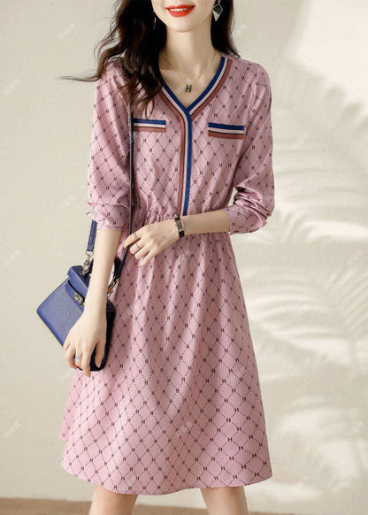 Fine Pink Print Patchwork Spring Dresses