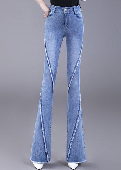 Navy Tassel Pockets Patchwork Denim Flared Trousers Fall