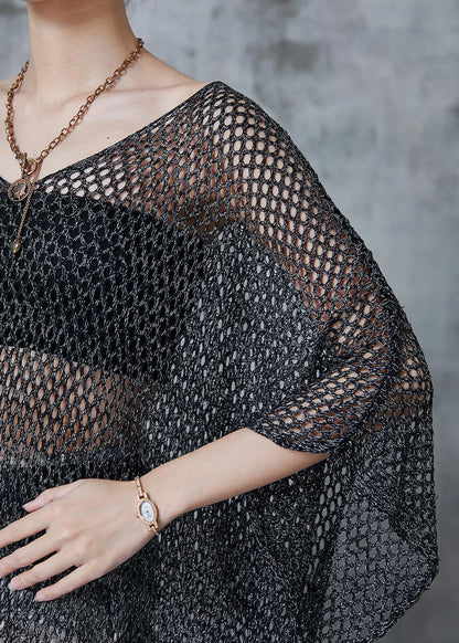 Grey Oversized Hollow Out Tulle Long Smock Fall