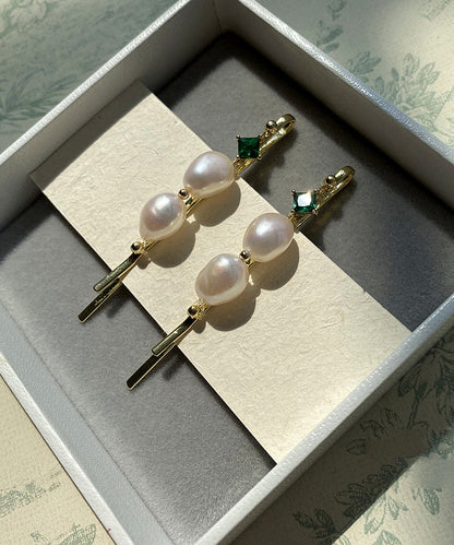 Gold Alloy Zircon Pearl Emerald a Pair Hairpin