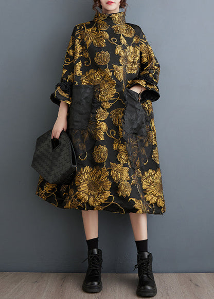 Black High Neck Jacquard Silk Holiday Dresses Spring