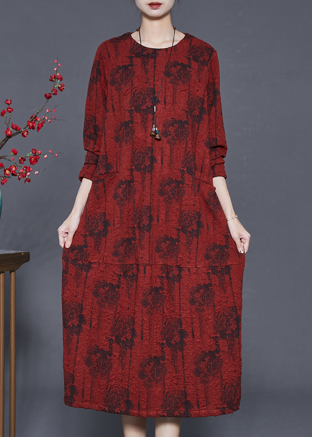 Mulberry Oversized Jacquard Spandex Holiday Dress Fall