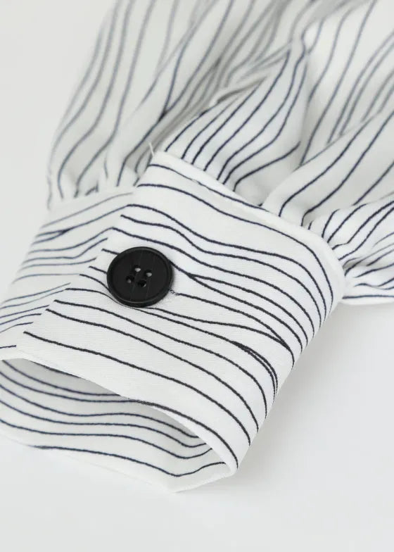 Vogue Pink Peter Pan Collar Button Striped Patchwork Shirt Long Sleeve