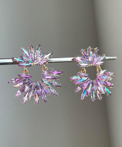 Purple Acrylic Zircon Hoop Earrings