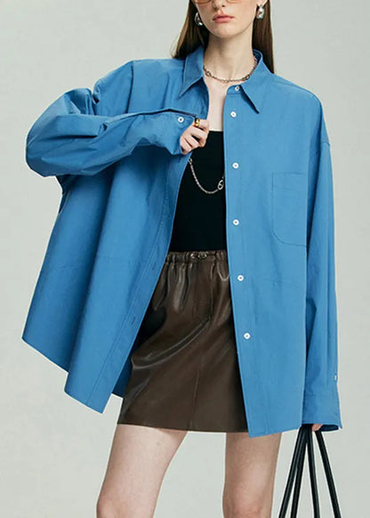 Blue Shirt Cozy Peter Pan Collar Fall