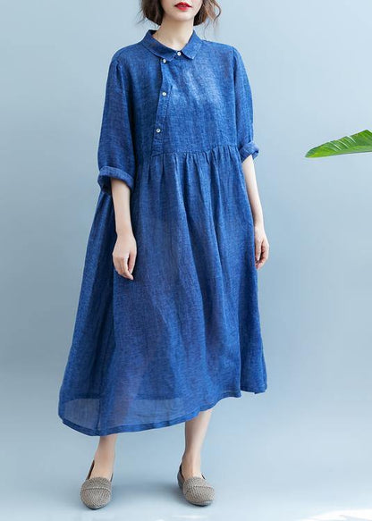 Diy Lapel Cotton Summer Clothes for Fabrics Blue Dress