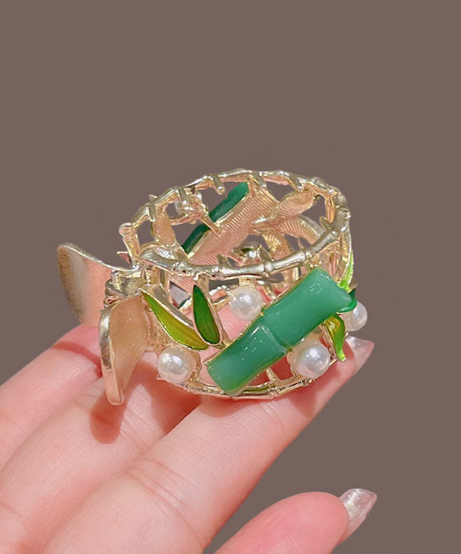 Green Alloy Pearl Bamboo Joint Hollow Out Hairpin