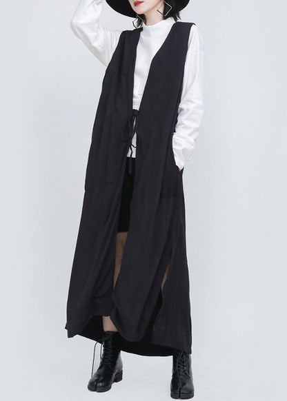 Summer New Black Sleeveless Loose and Long Waistcoat