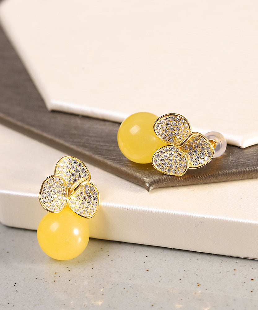 Yellow Sterling Silver Overgild Beeswax Stud Earrings