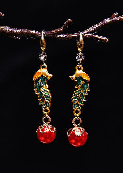 Red Pearl Cloisonne Gilding Drop Earrings