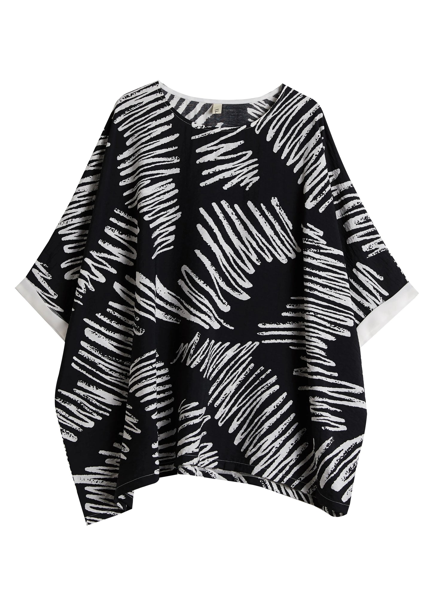 Black O-neck Asymmetrical Print Cotton Shirt Top Summer